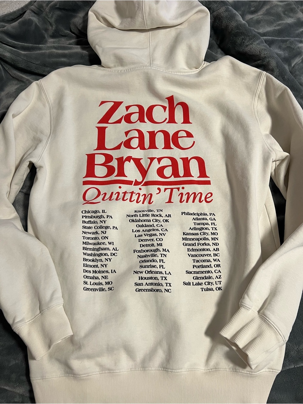 Zach Bryan Quittin' Time Tour Cream Hoodie